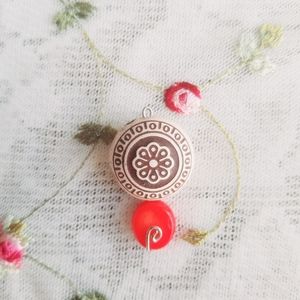 Power Amulet Handcrafted Genuine Coral + Wood Bead
